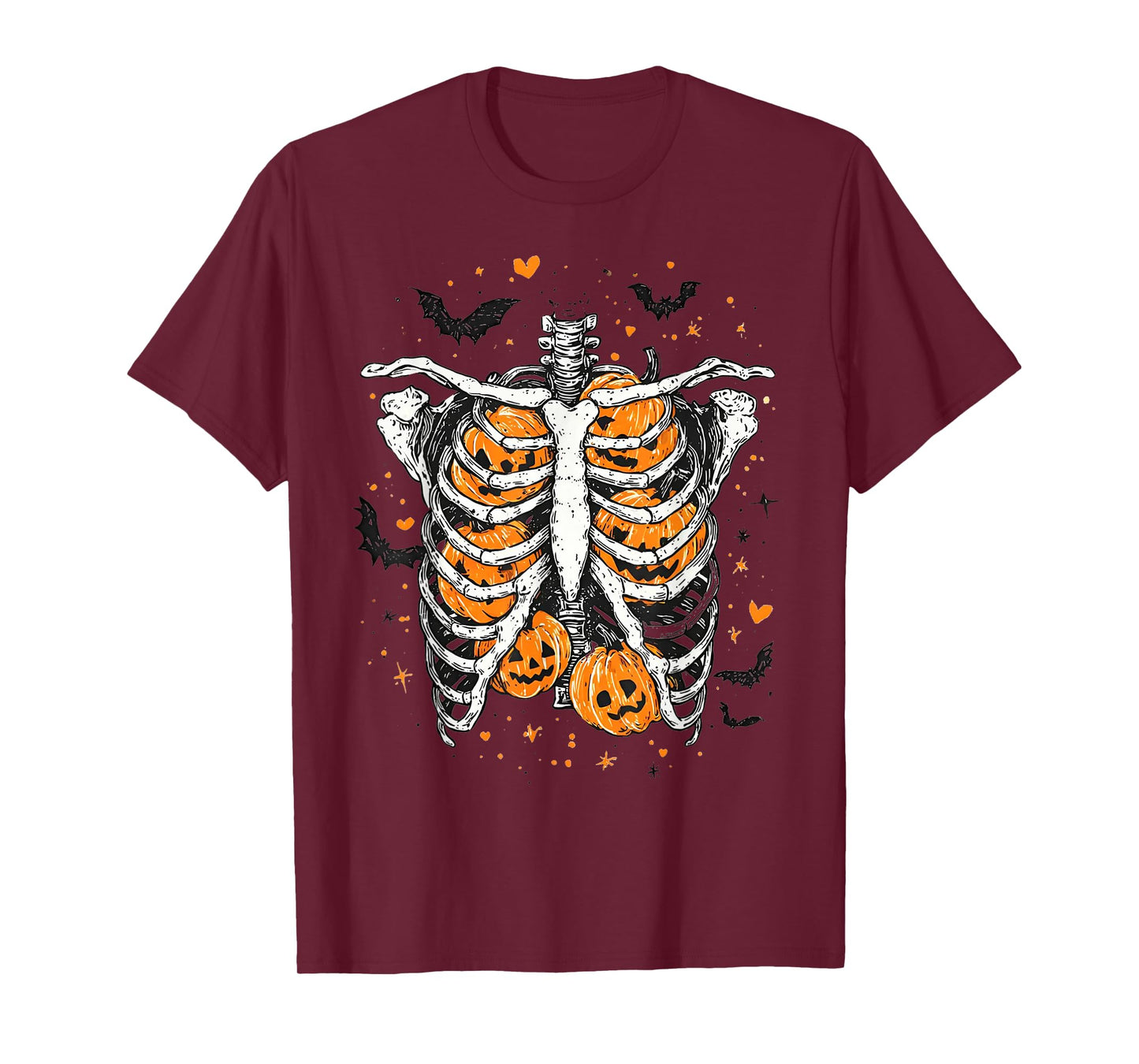 Halloween Skeleton Rib Cage Pumpkin Bat Halloween Men Boys T-Shirt