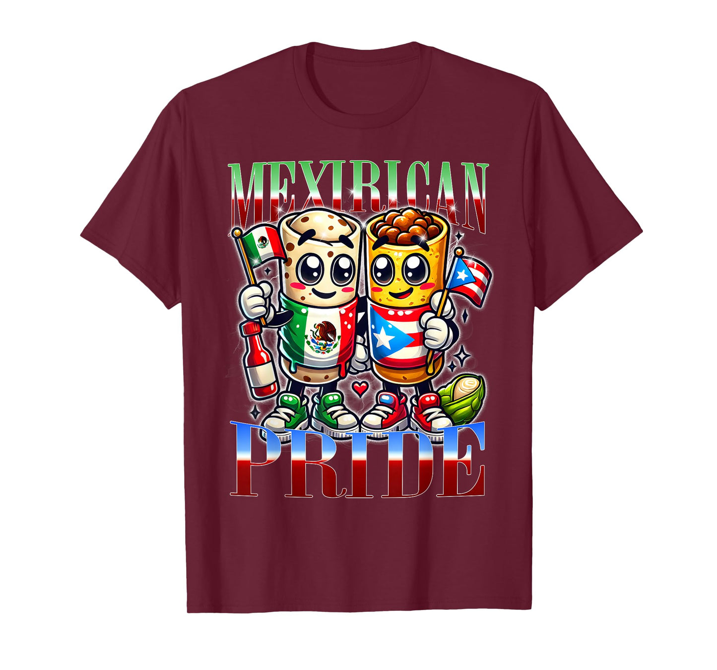 Mexirican Pride Mexican Puerto Rican Burrito Food Unity T-Shirt