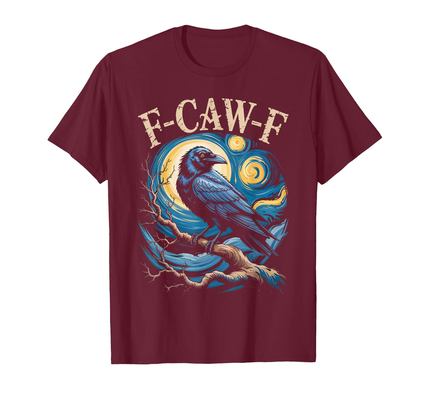 Black Crow F-Caw-F Black Bird Starry Night Van Gogh T-Shirt