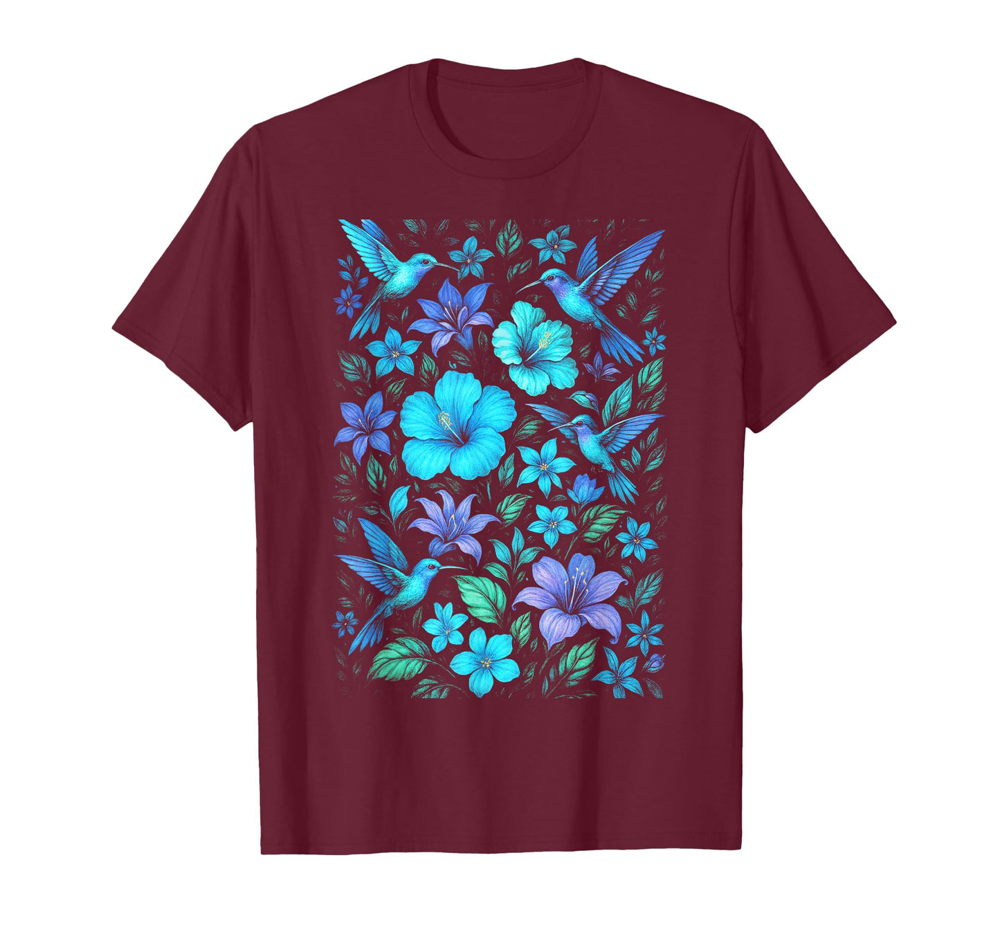 Hummingbird Blue Nature Tropical Wildlife Garden T-Shirt