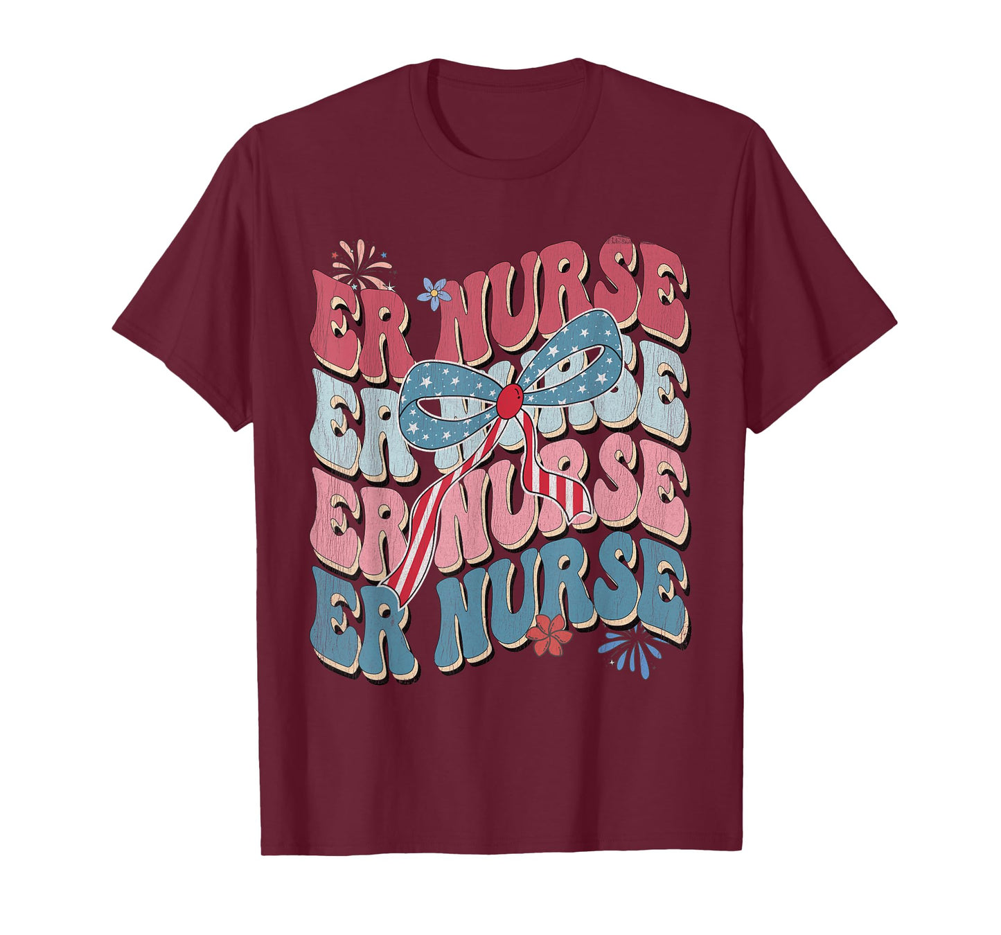 ER Nurse Patriotic 4th of July American Retro Groovy T-Shirt