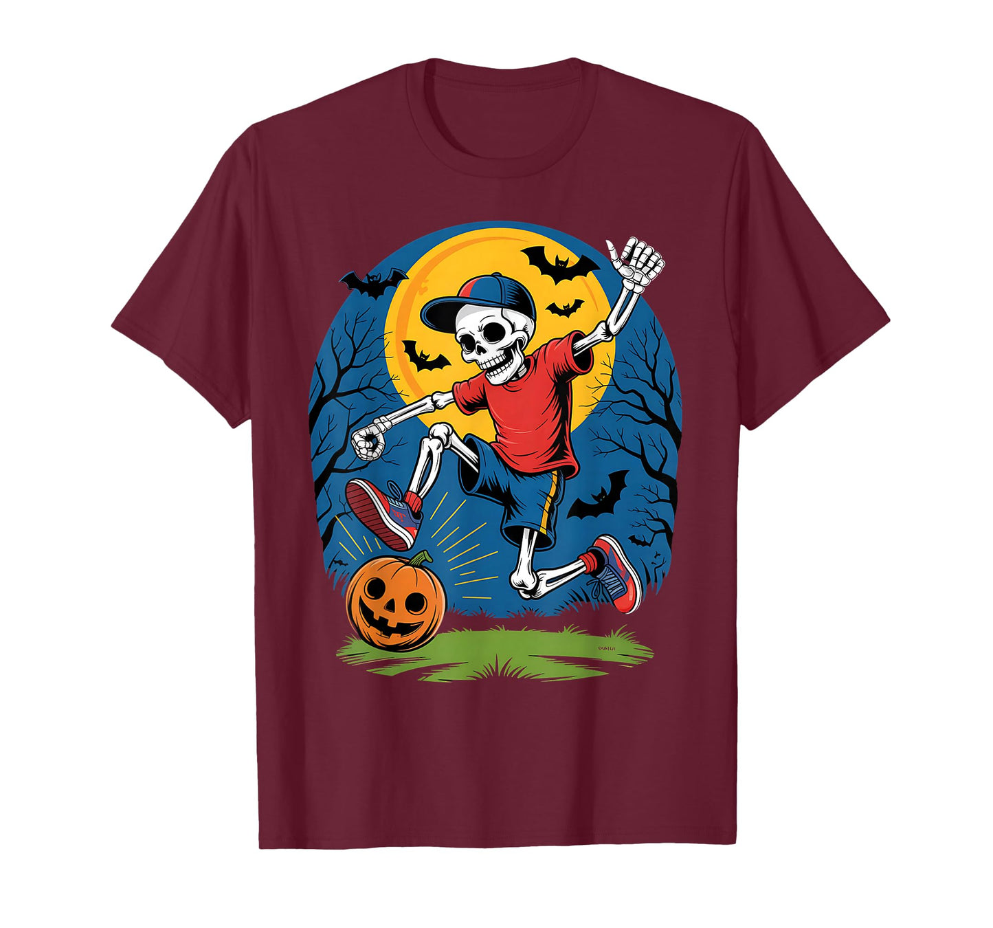 Skeleton Soccer Kid Halloween Pumpkin Sport Creepy Kick T-Shirt