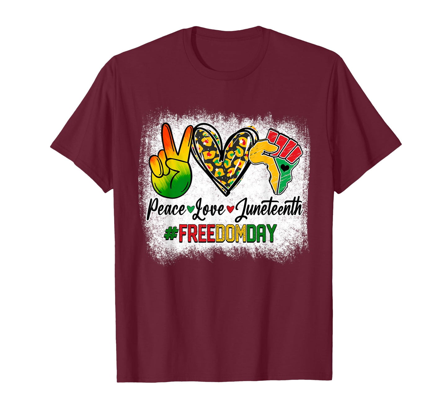 Bleached Peace Love Juneteenth 1865 Freedom Day African T-Shirt