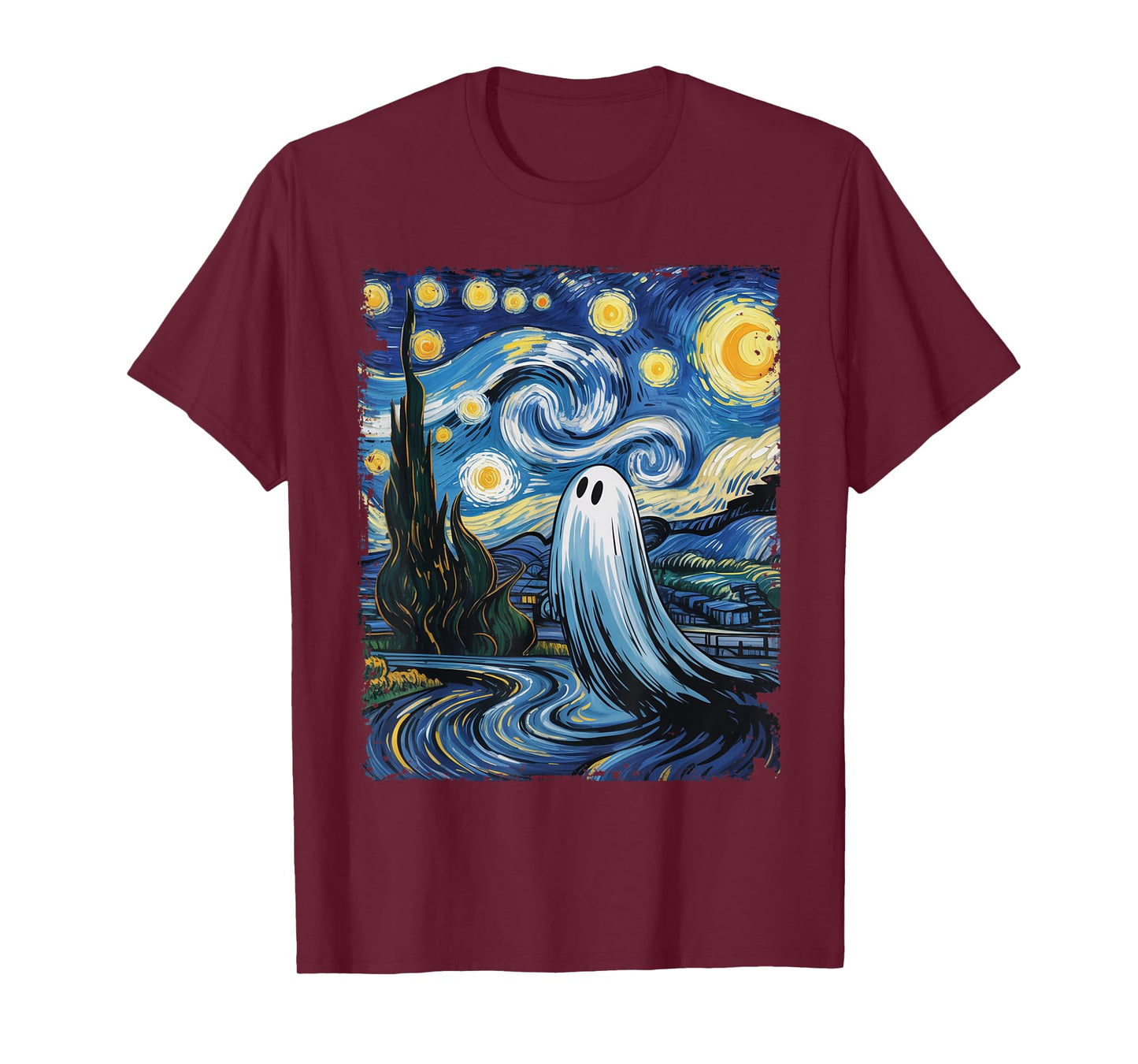 Funny Halloween Boo Sheet Ghost Starry Night Van Gogh Boys T-Shirt