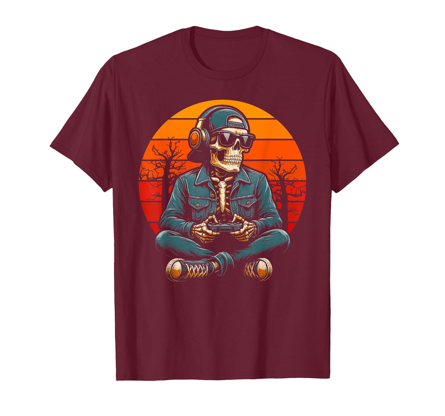 Halloween Skeleton Gamer Video Gaming Boys Men Kids Tees T-Shirt
