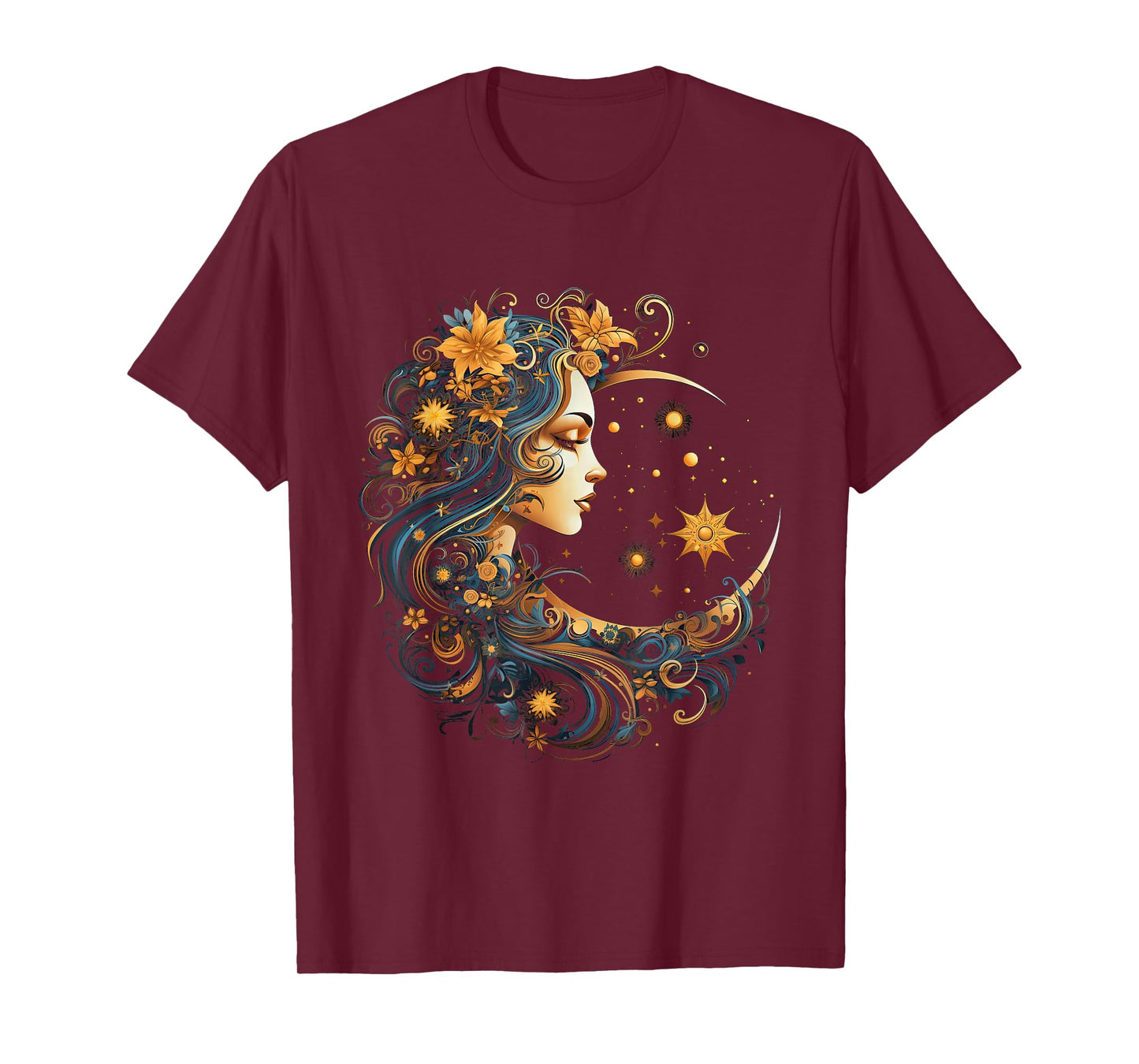 mystic sun and moon woman mystical flowers aesthetic T-Shirt