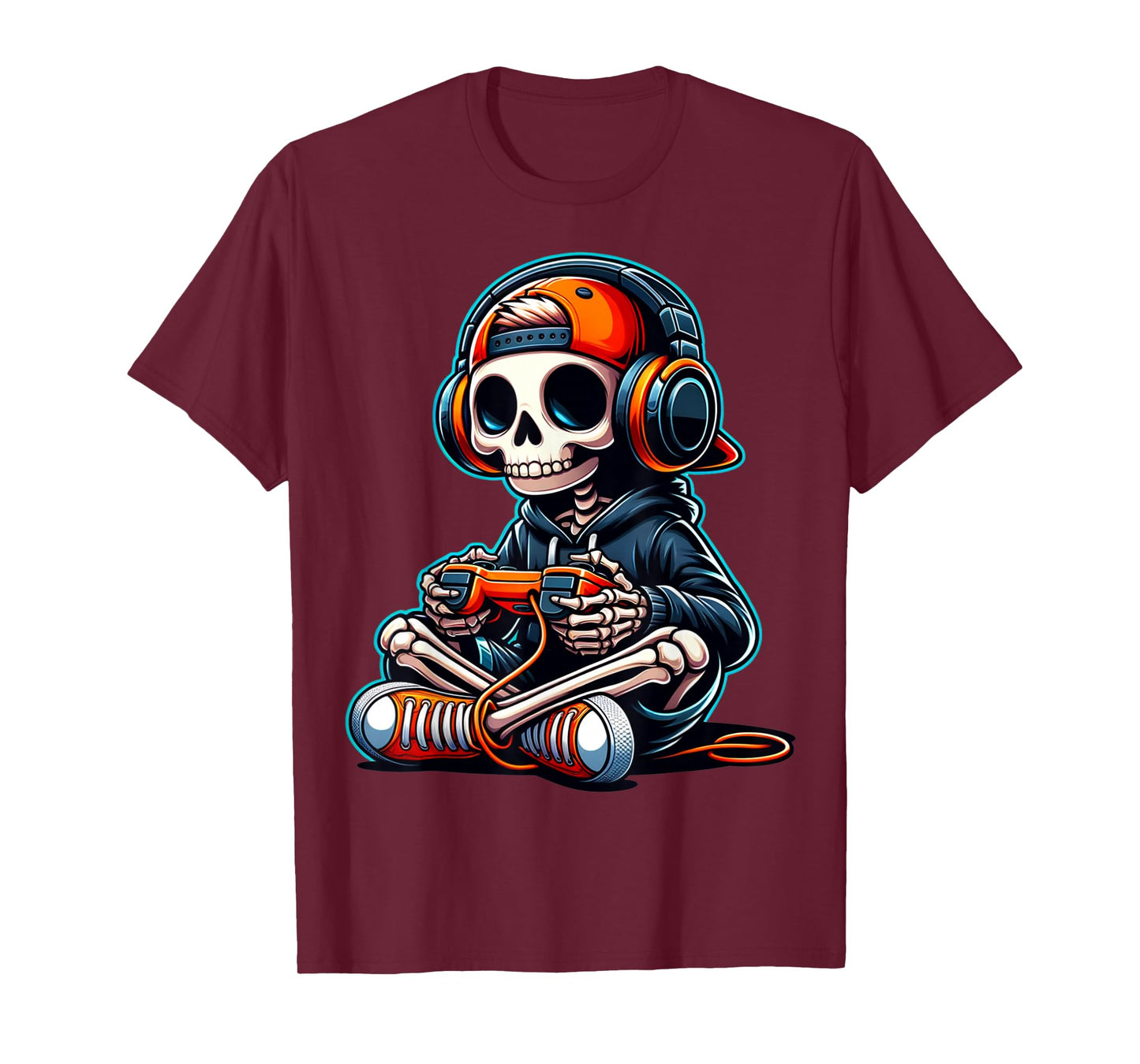 Halloween Skeleton Gamer Video Gaming Boys Men Kids Funny T-Shirt