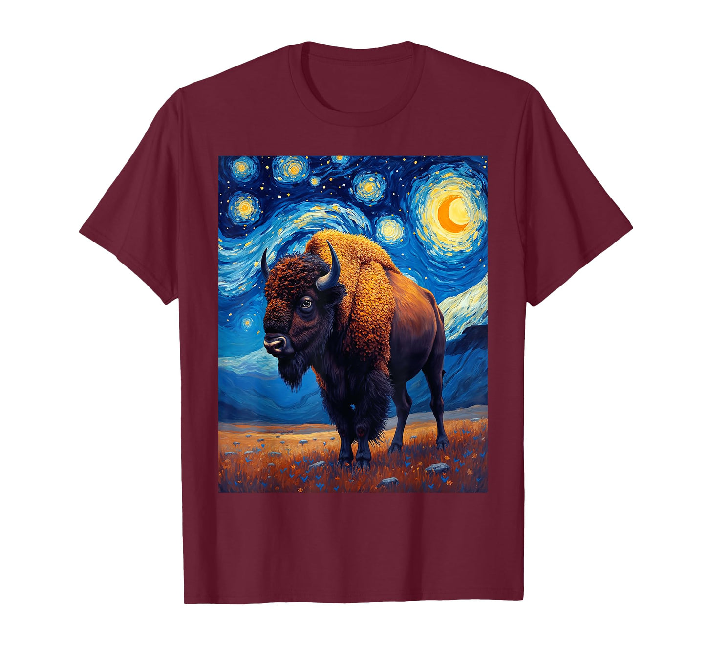 Van Gogh's Starry Night Bison American Buffalo Animal Lovers T-Shirt