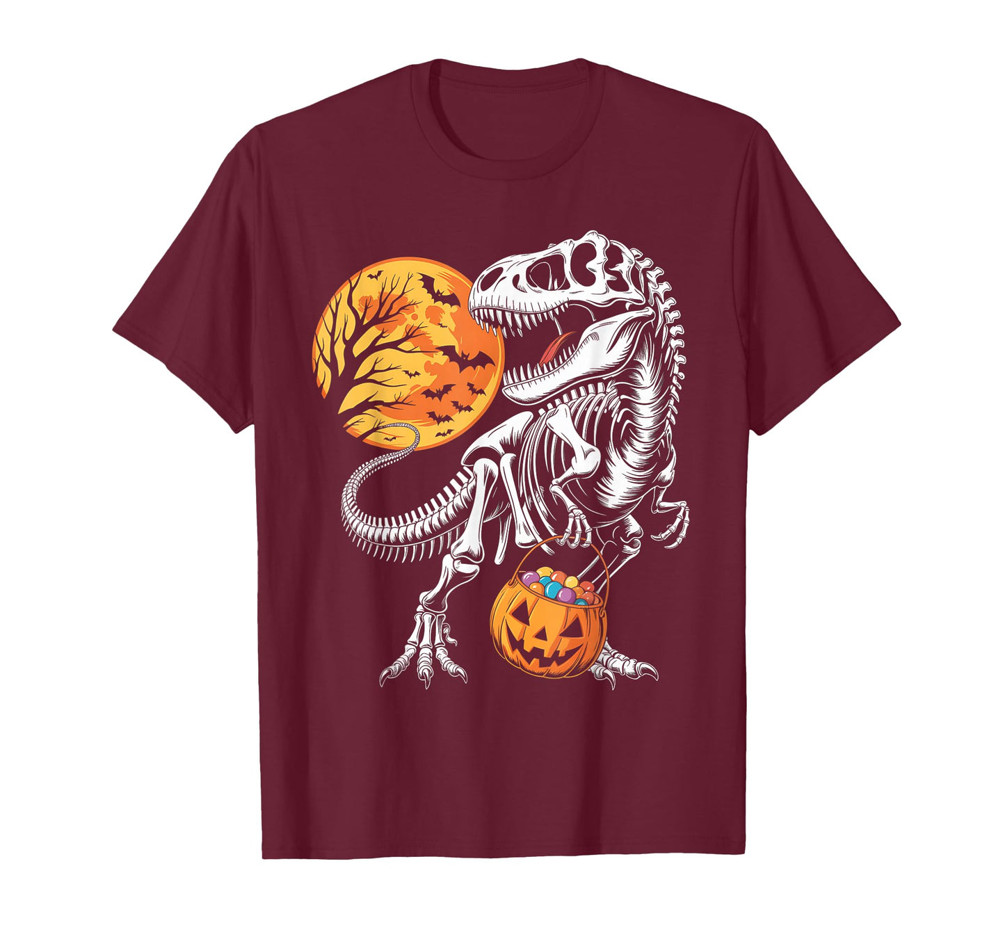 Funny Dinosaur Skeleton Scary Pumpkin Moon Halloween T-Shirt
