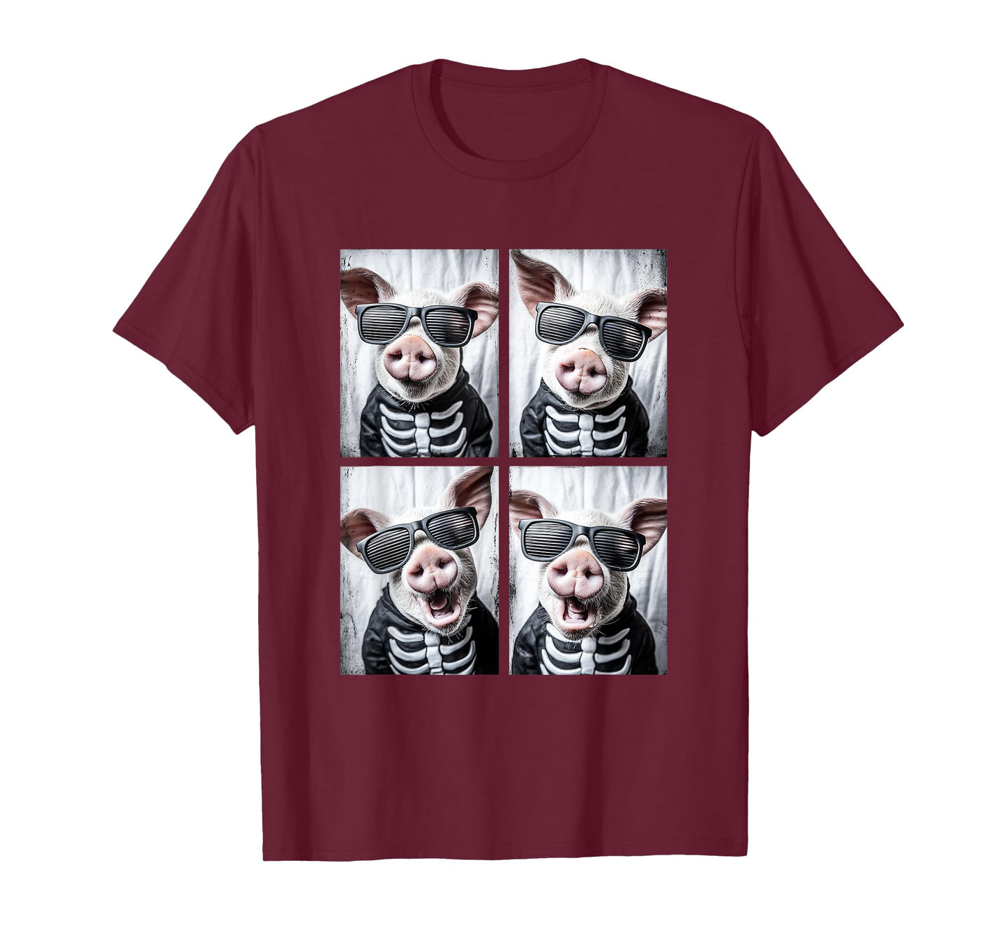 Cute Pigs with Sunglasses Skeleton Costume Funny Halloween T-Shirt