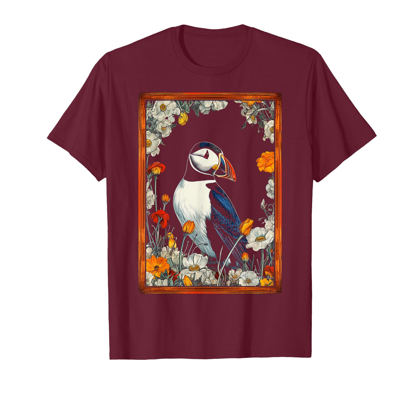 Puffin Nature Art Bird Animal Flowers Graphic Puffin T-Shirt