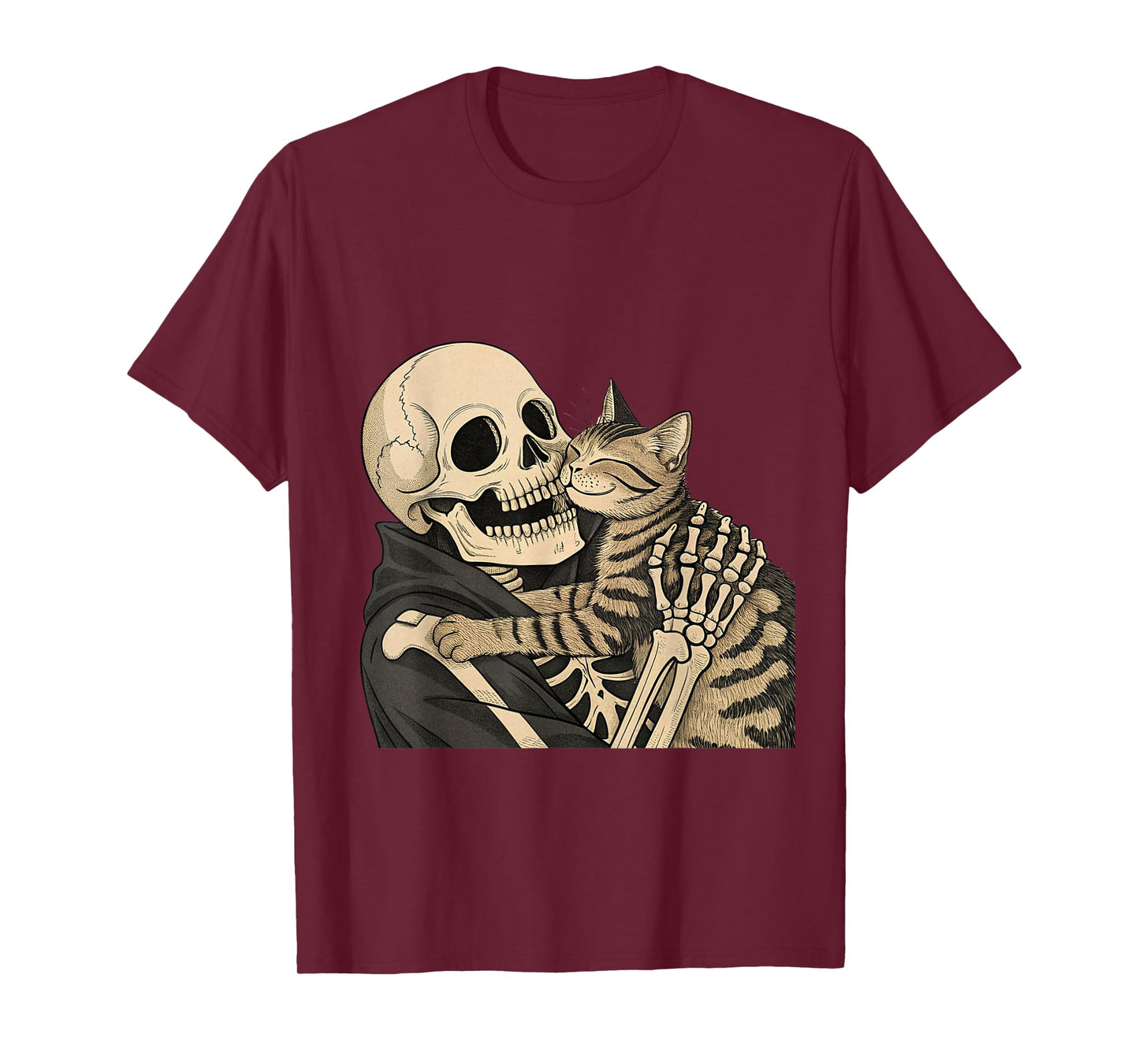 Skeleton Hugging Cat Halloween T-Shirt