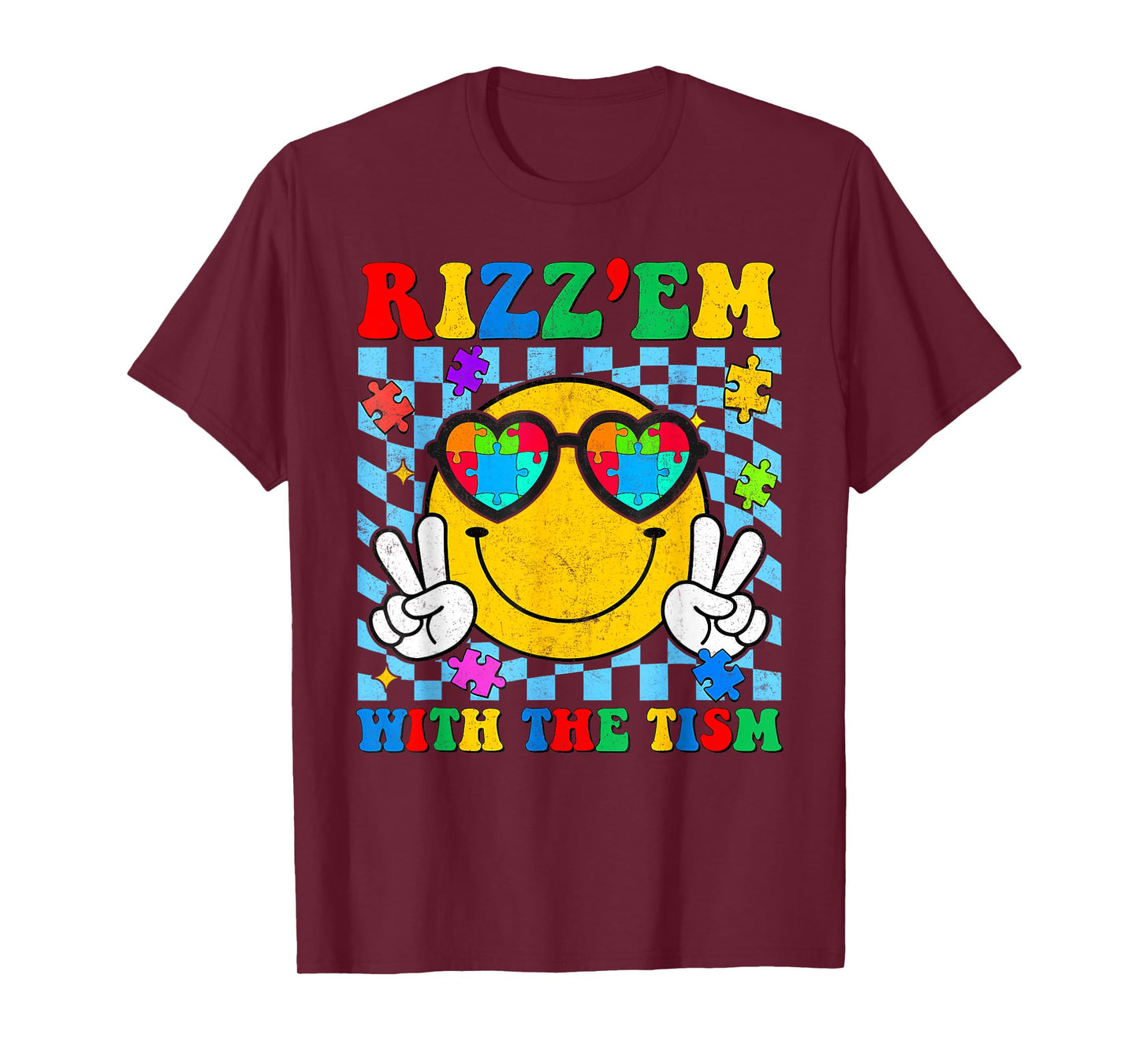 Rizz Em With The Tism Smile Autism Awareness Boys Girls Kids T-Shirt