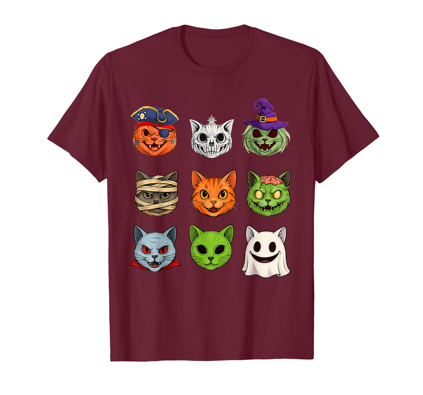 Halloween Cat Skeleton Zombie Mummy Ghost Cat Witch Vampire T-Shirt
