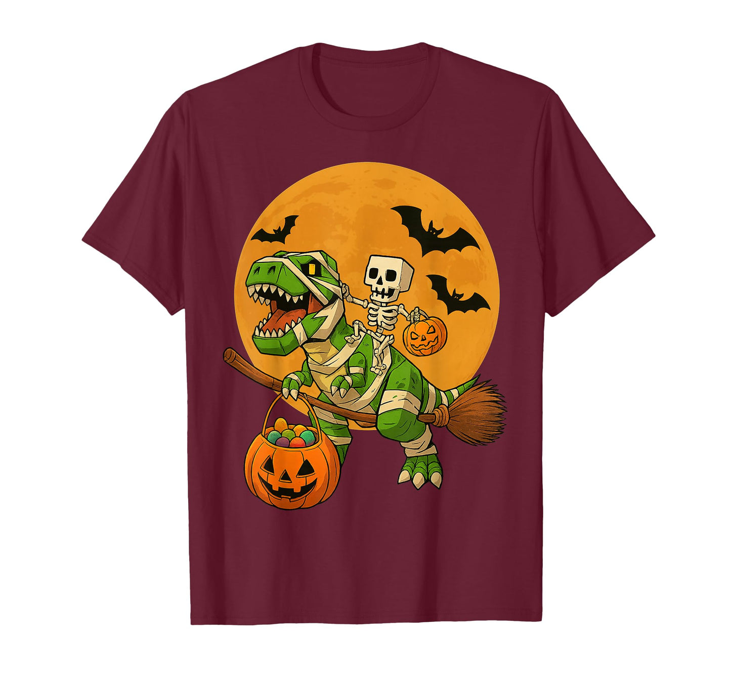 Skeleton Dinosaur T rex Boys Kids Funny Halloween Pumpkin T-Shirt