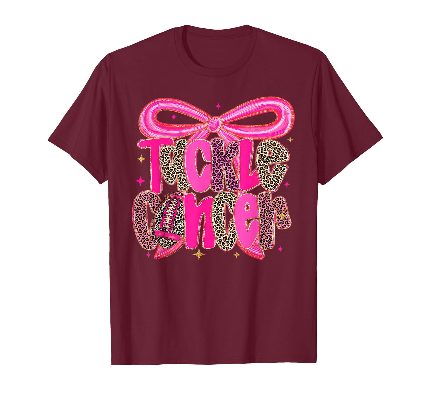 Tackle Cancer Pink Football Coquette Bow Breast Cancer T-Shirt