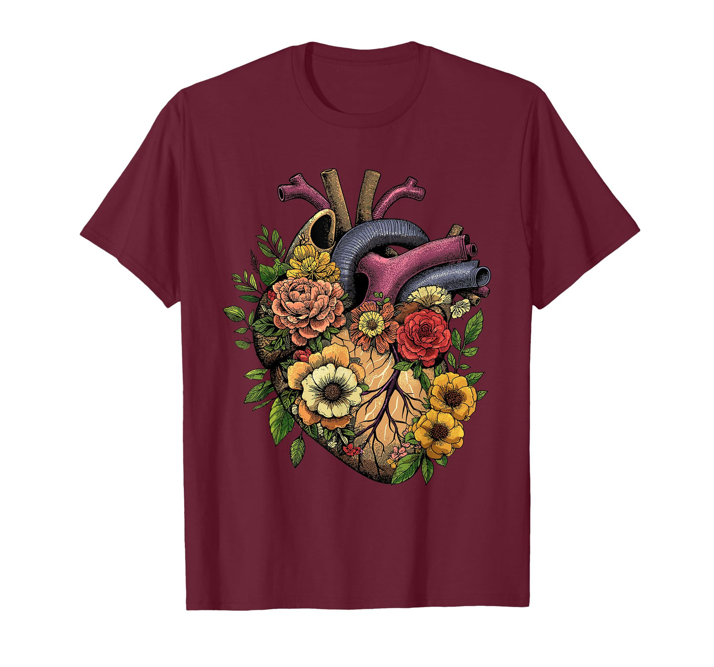 Anatomical Heart Shirt Floral Organ Cardiology Cardiac Nurse T-Shirt