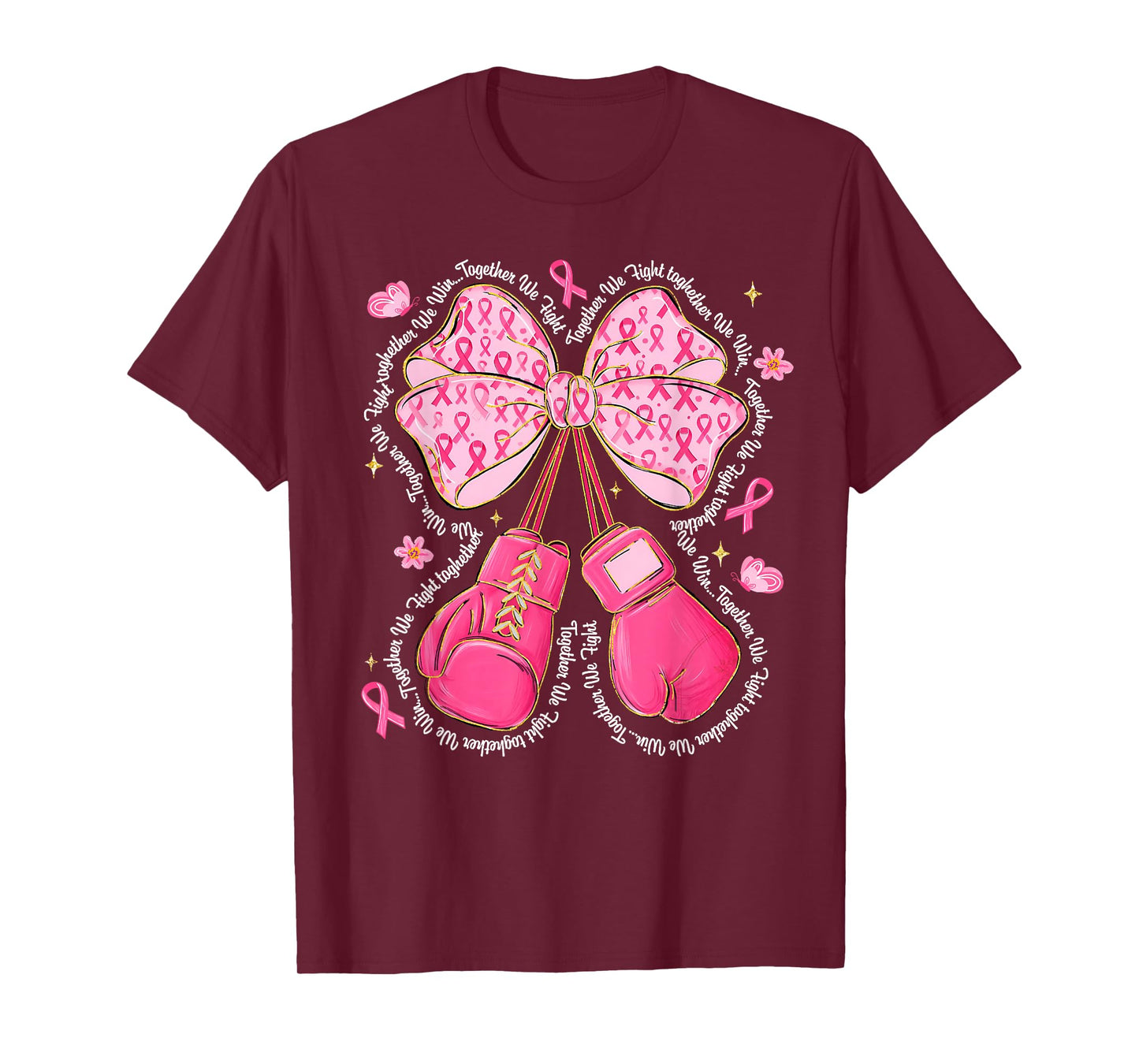 Pink Coquette Bow Breast Cancer Awareness Boxing Gloves T-Shirt