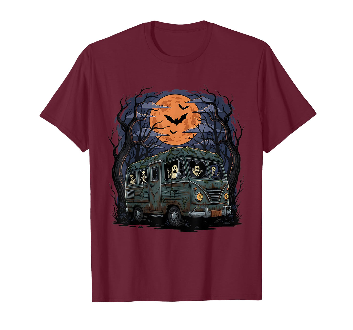 Haunted Camper RV Van Funny Halloween Skeleton Ghost Trip T-Shirt