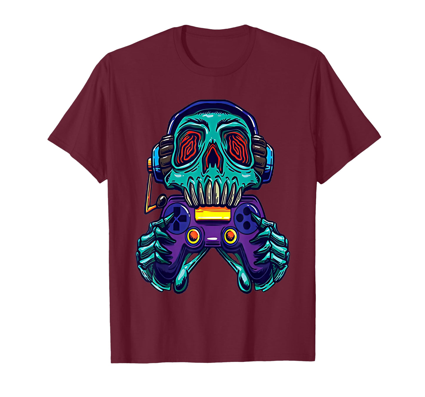 Halloween Skeleton Gamer Video Gaming Headset Boys Men Kids T-Shirt