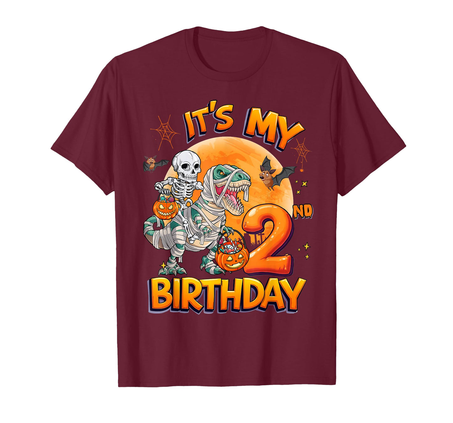It's My 2nd Birthday Dinosaur Skeleton Halloween 2 Years Old T-Shirt