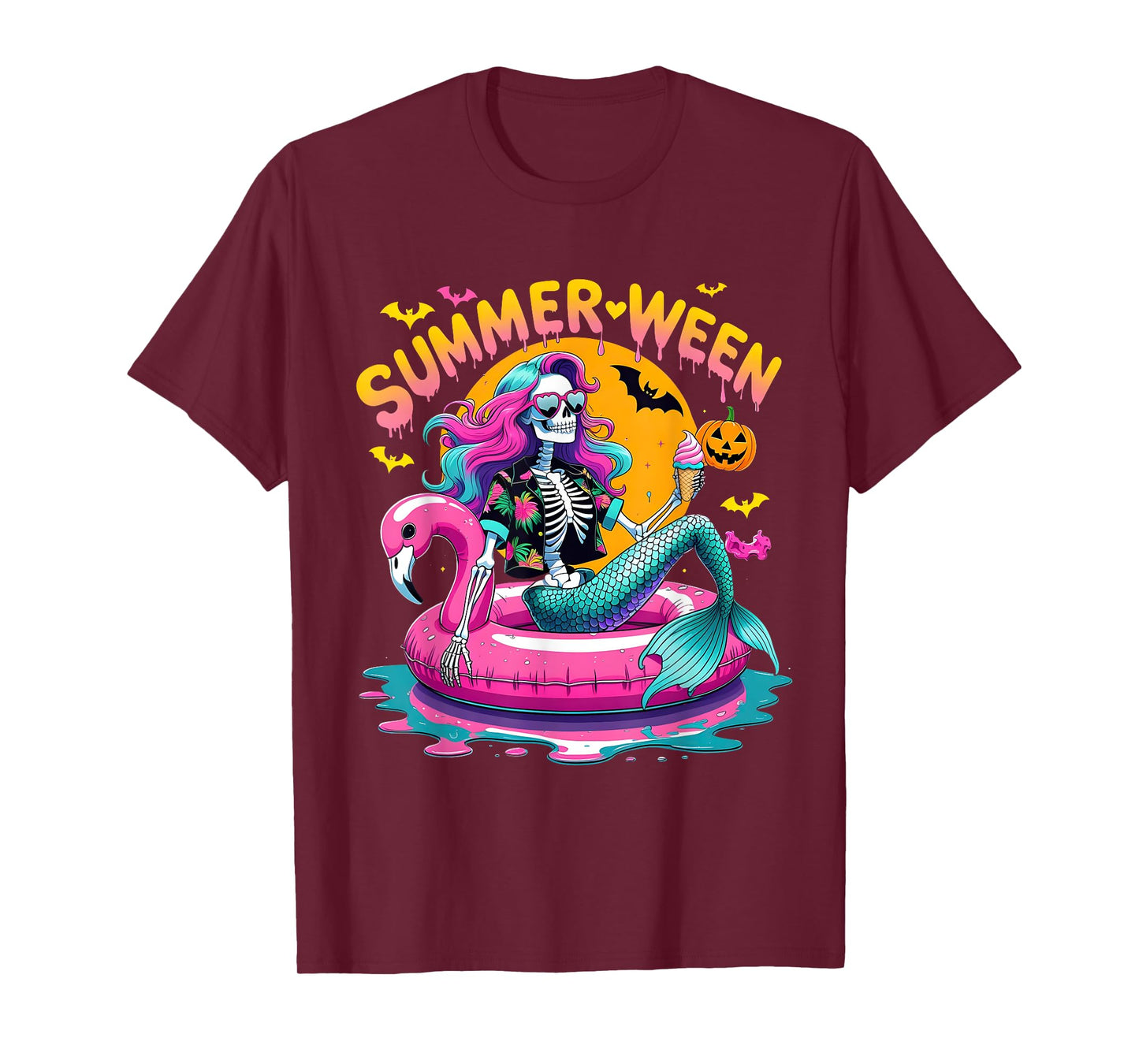 Summerween Vibes Skeleton Mermaid Ice Cream T-Shirt