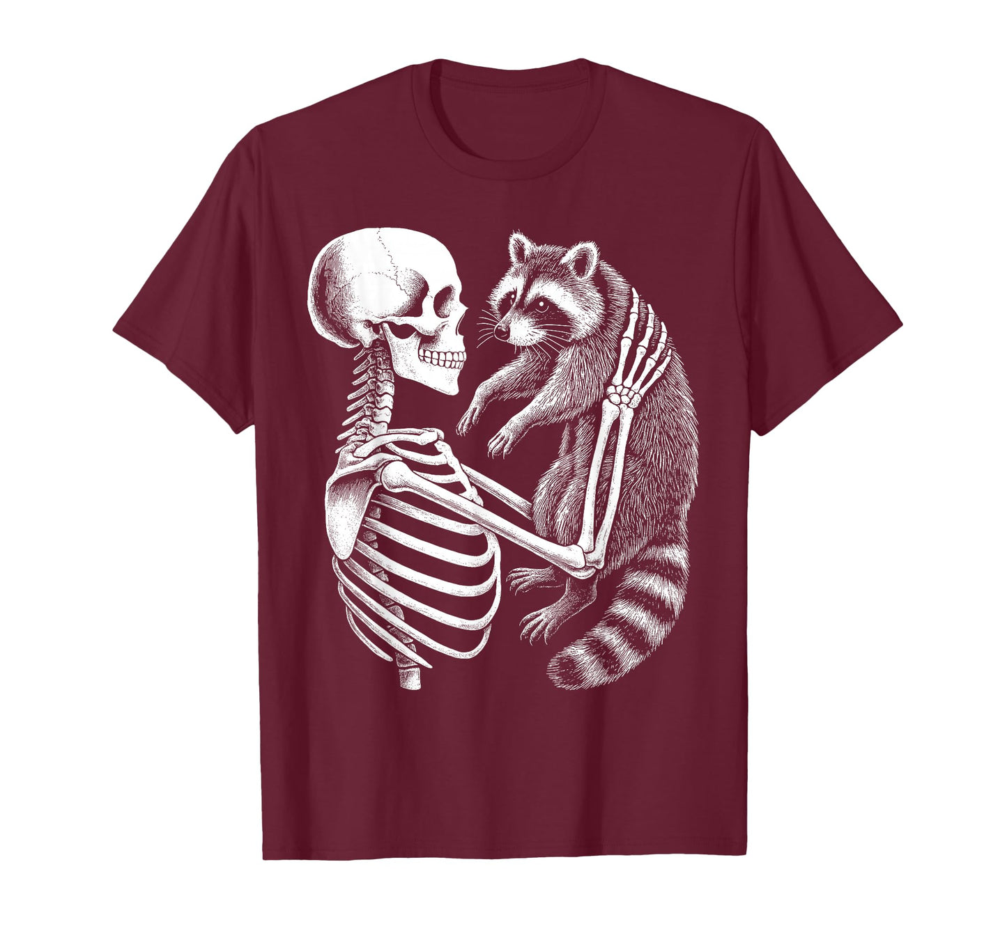 Skeleton Holding A Raccoon Funny Lazy Halloween Costume T-Shirt