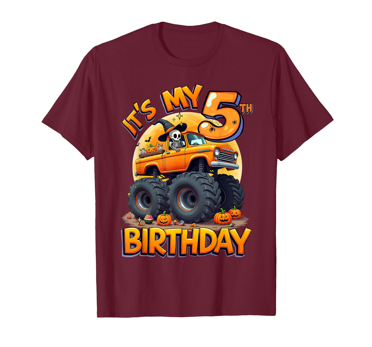Kids It's My 5th Birthday Boy Halloween Monster Truck T-Shirt