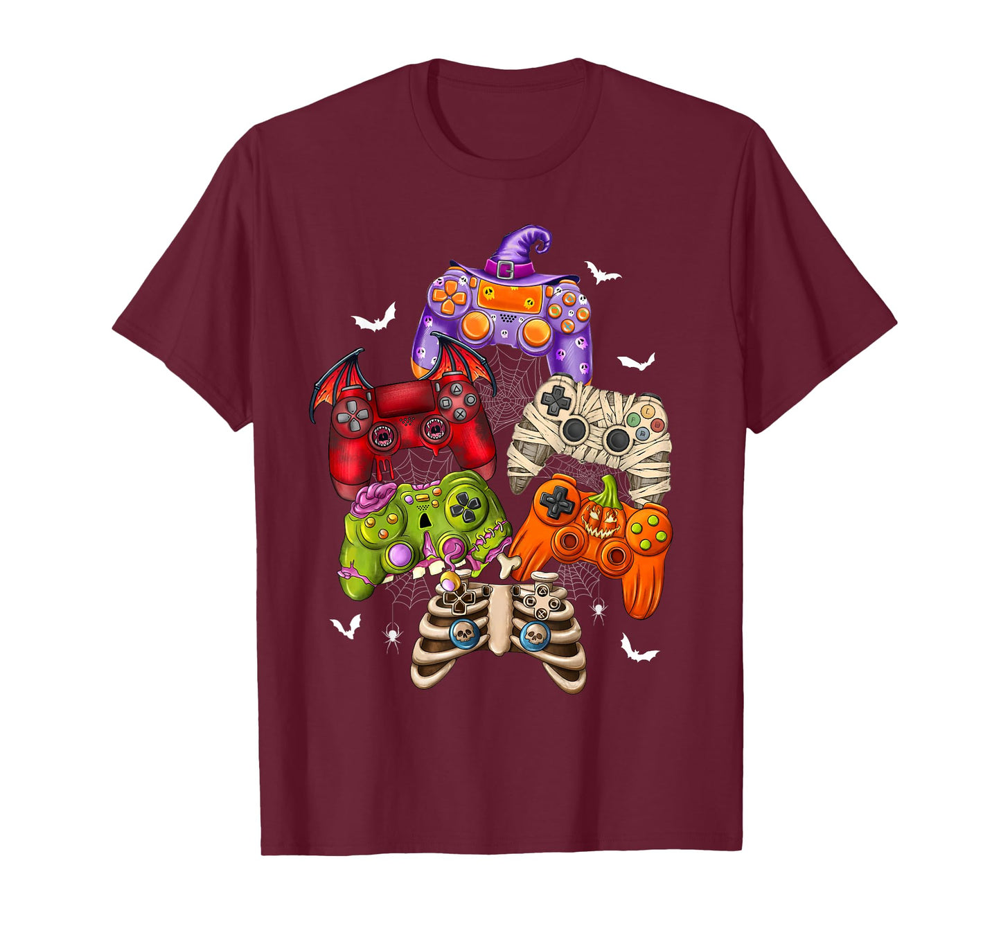 Halloween Skeleton Zombie Mummy Gaming Controllers Boys Kids T-Shirt