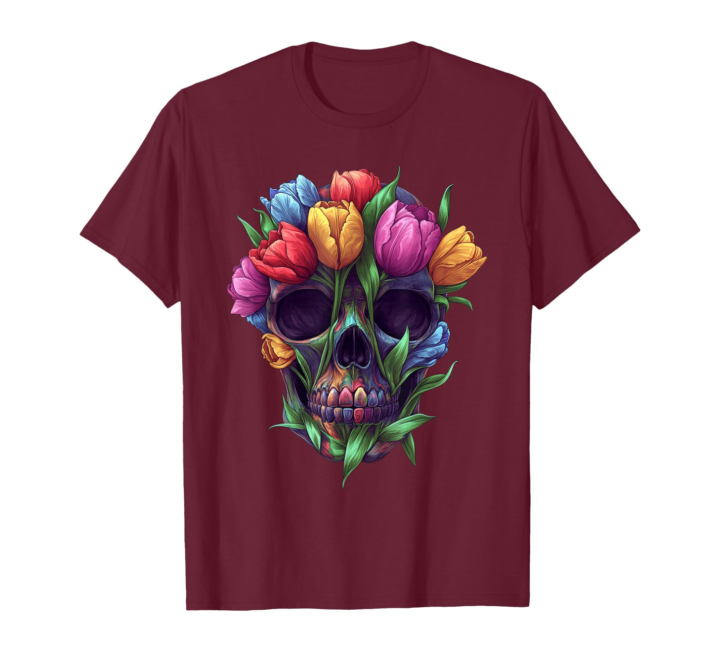 Tulips Skeleton Skull Flower Nature Gardening T-Shirt