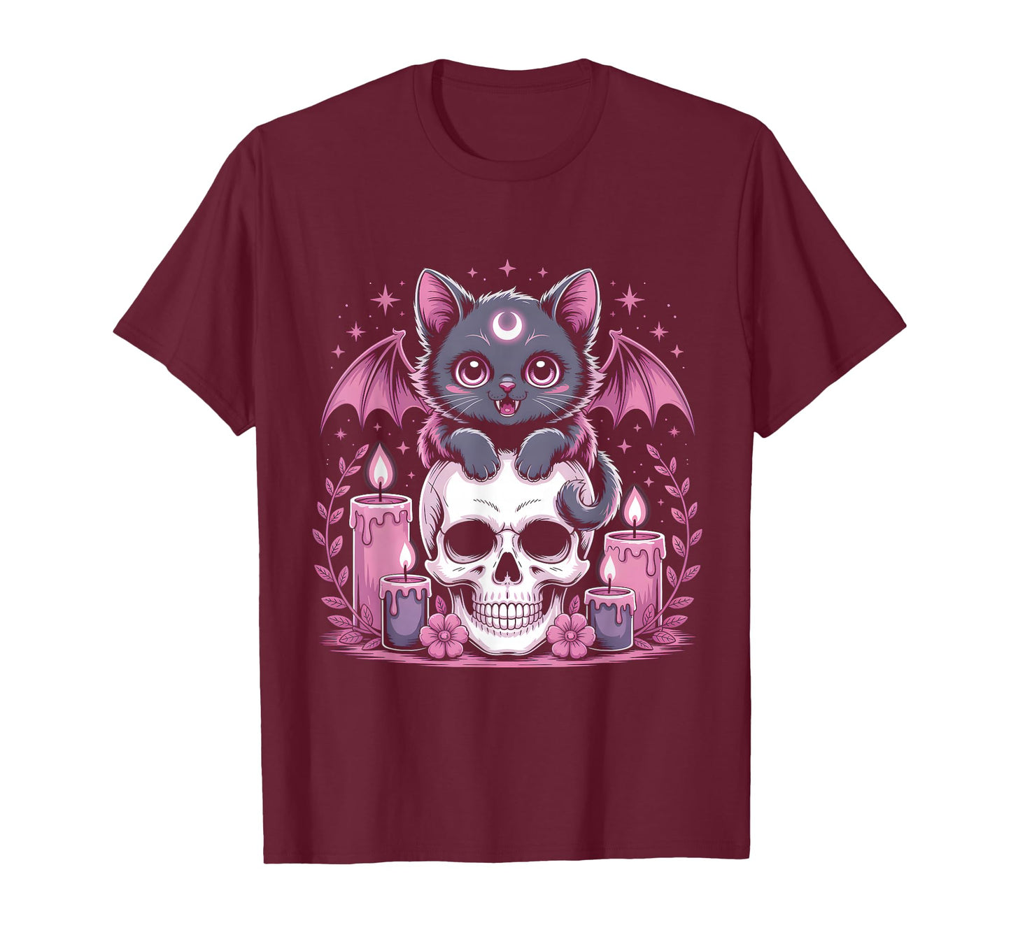 Kawaii Pastel Goth Cute Creepy Cat Bat Skeleton Tee T-Shirt