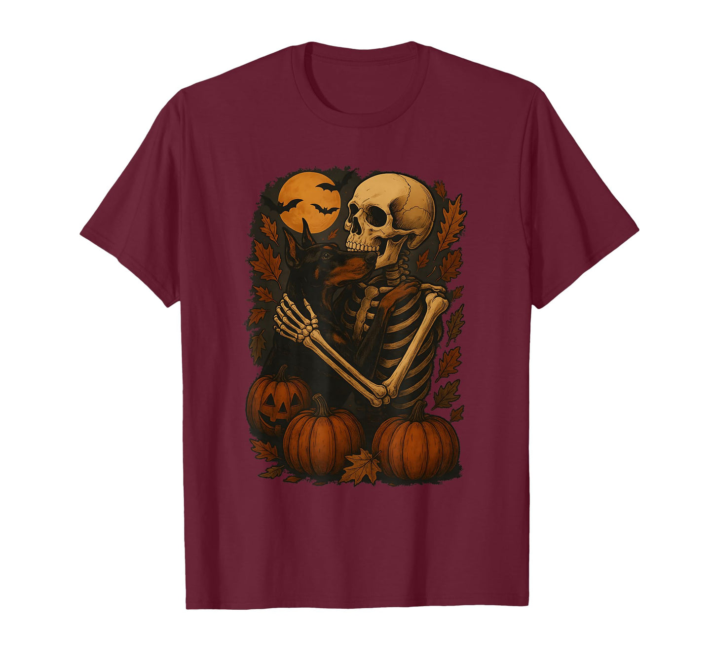 Skeleton Hugging Doberman Pinscher T-Shirt