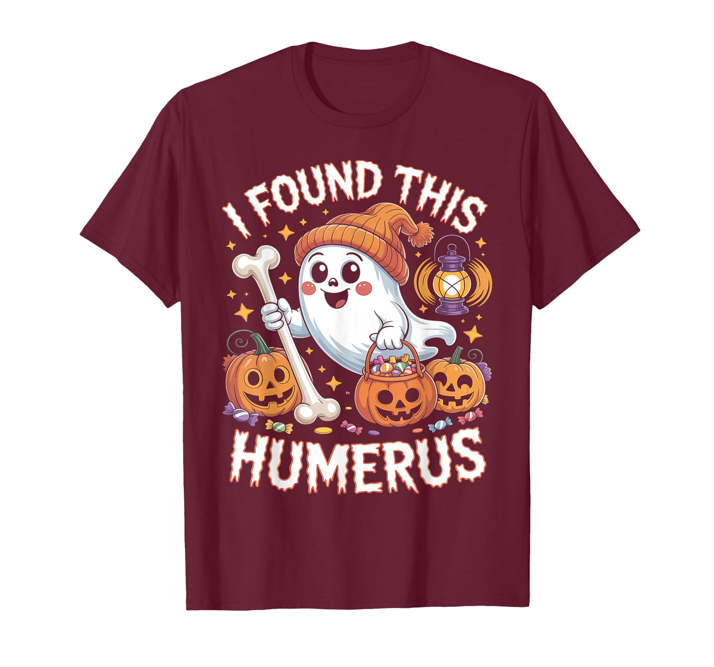 I Found This Humerus Funny Halloween Ghost Skeleton Womens T-Shirt