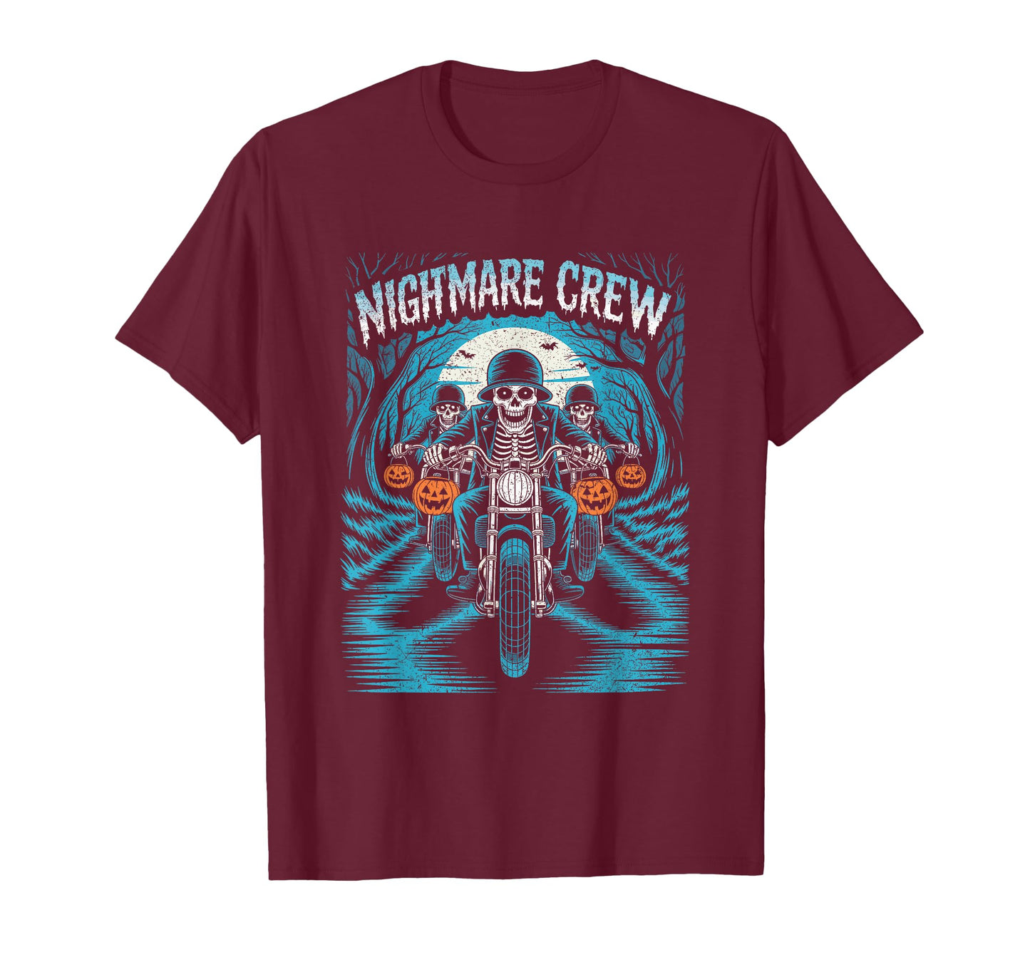 Nightmare Crew Skeleton Bikers Halloween Pumpkins T-Shirt