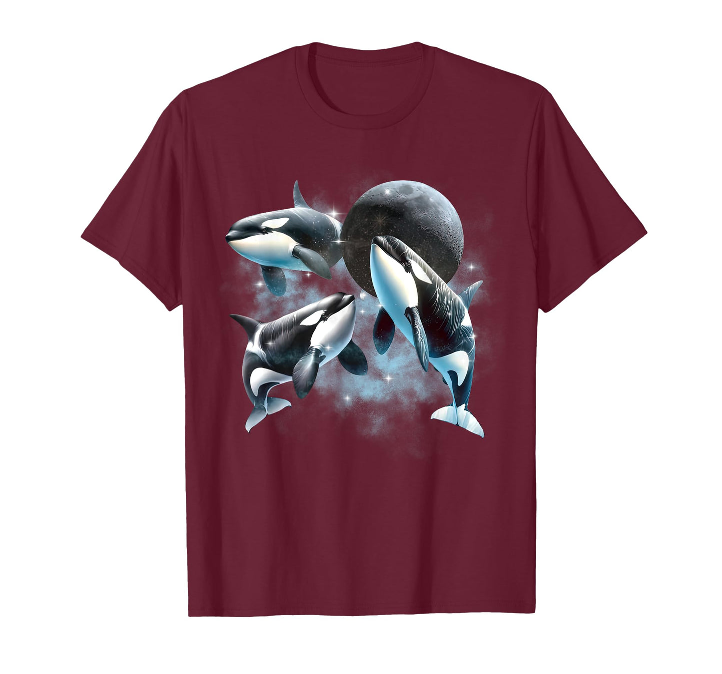 Three Orcas Howling The Moon Vintage 90s Sea Animal Moon T-Shirt
