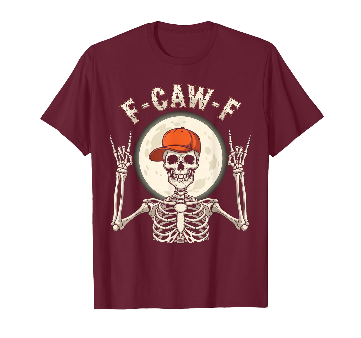 Skeleton F-Caw-F Funny Halloween Moon Gothic Adult Humor T-Shirt