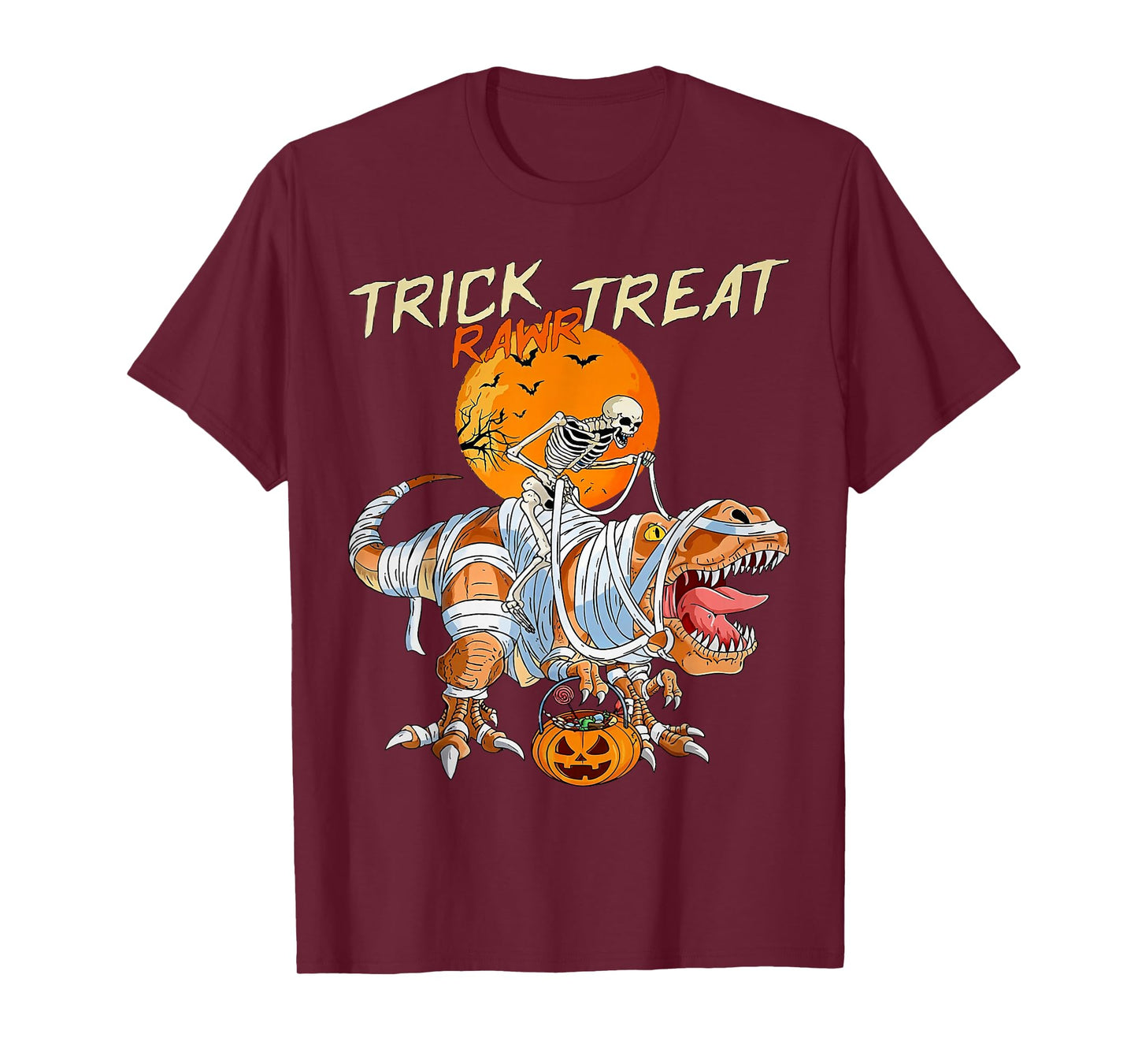 Funny Trick Rawr Treat Dinosaur T rex Skeleton Mummy T-Shirt