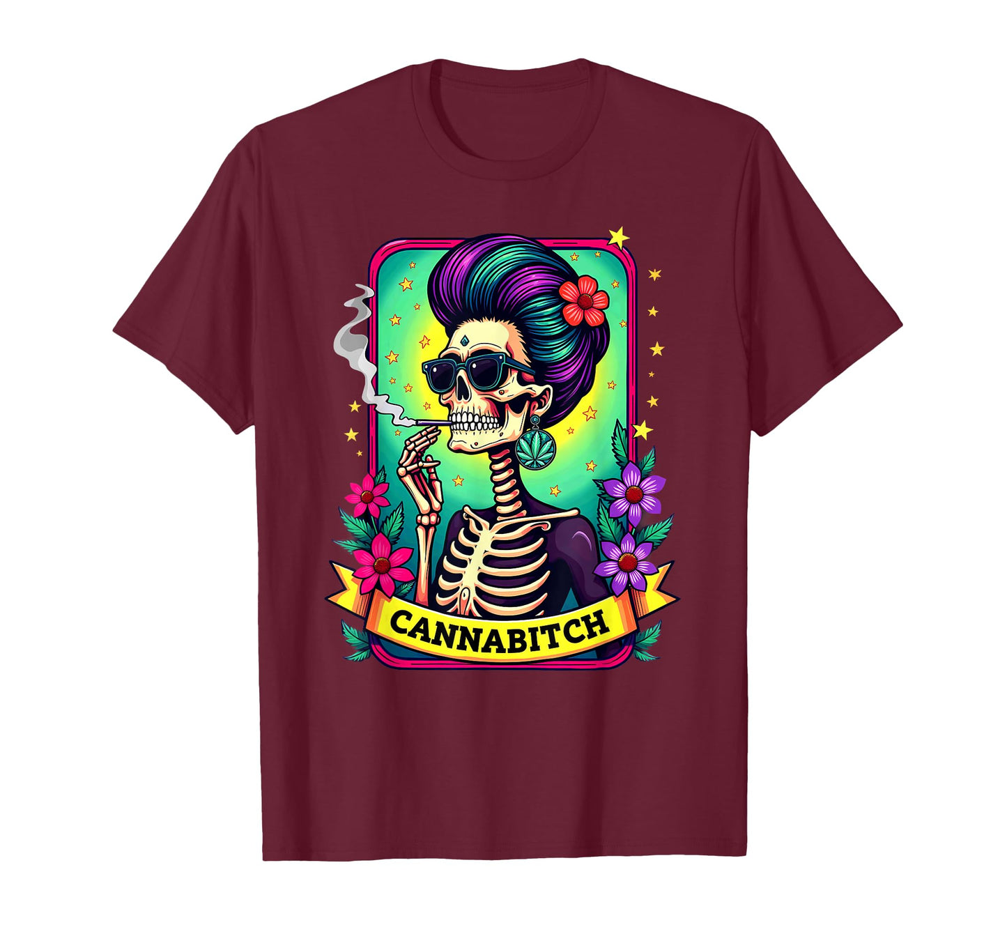 Tarot Card Cannabitch Skeleton Stoners Marijuana Smoking T-Shirt