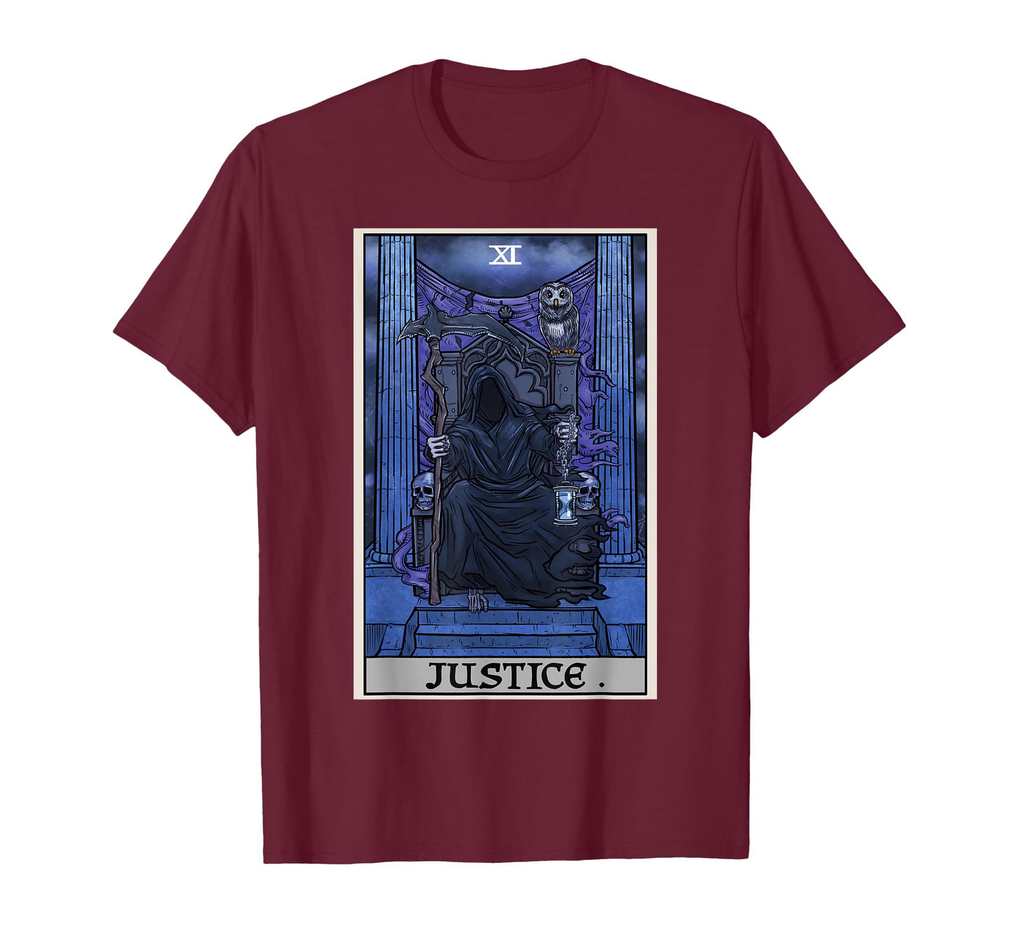 Justice Tarot Card Grim Reaper Halloween Gothic Witch Horror T-Shirt