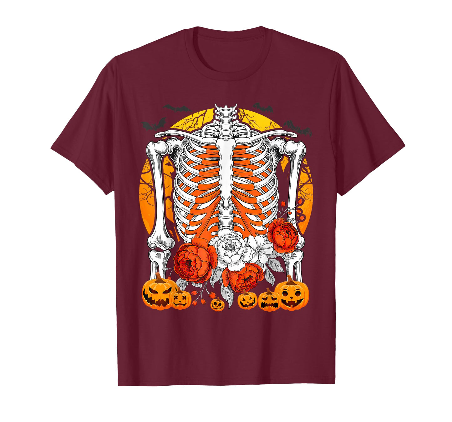 Skeleton Flowers Rib Cage X-Ray Funny Halloween T-Shirt