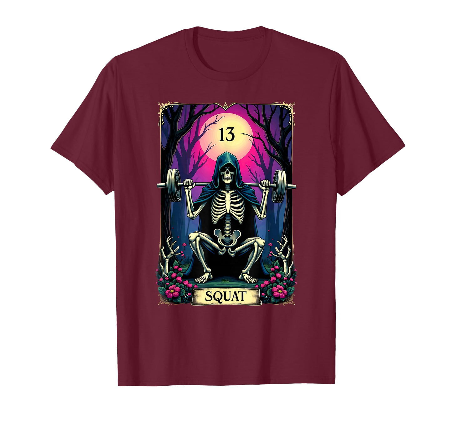 Gothic Tarot Card Skeleton Squat Weightlifting T-Shirt