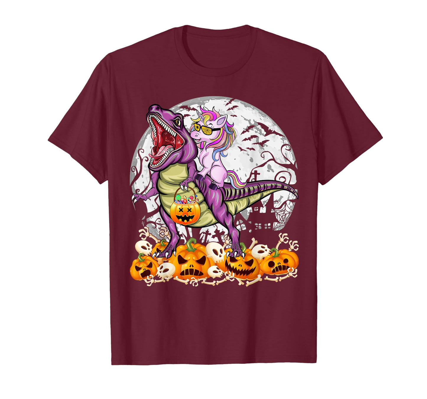 Unicorn Riding Dinosaur T rex Spooky Halloween Costume Girls T-Shirt