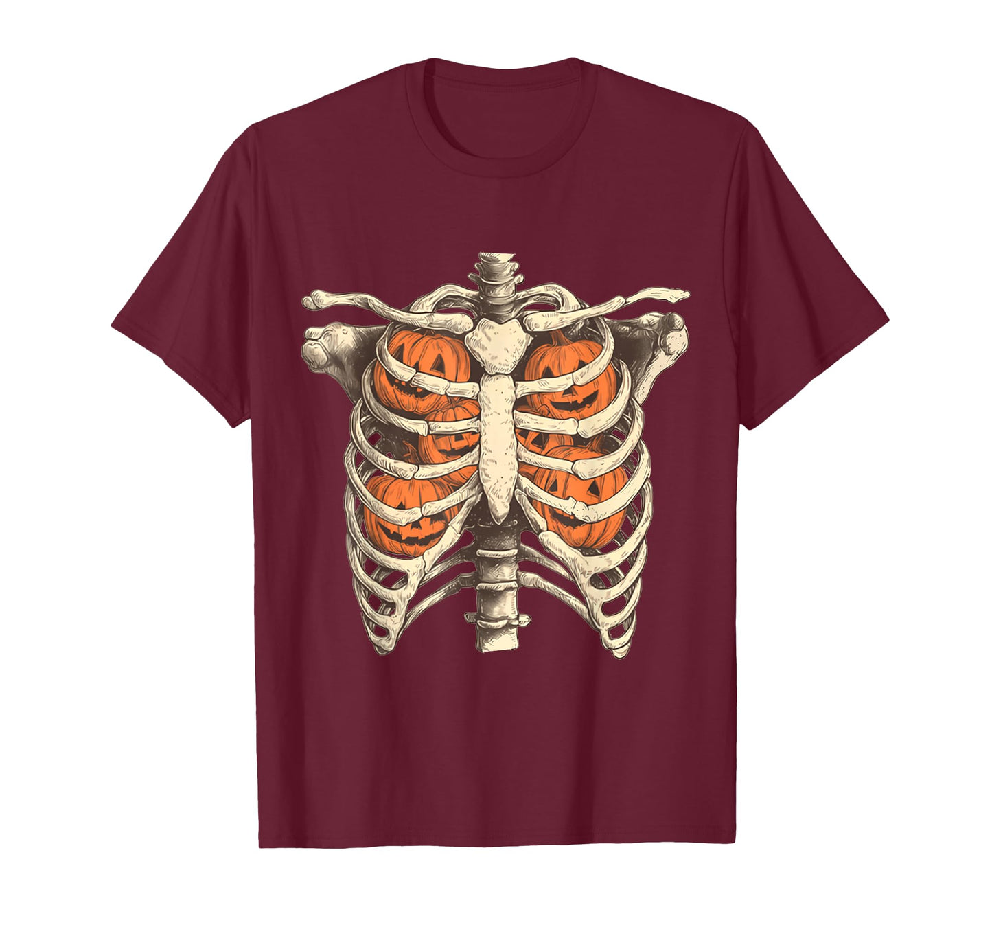 Skeleton Rib Cage Pumpkin Halloween Trendy Spooky Retro T-Shirt