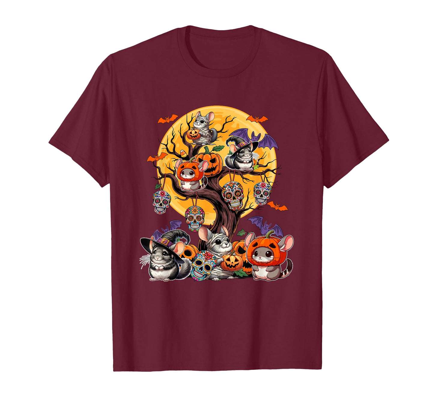 Group Chinchillas As Witch Mummy Halloween Pumpkins On Tree T-Shirt