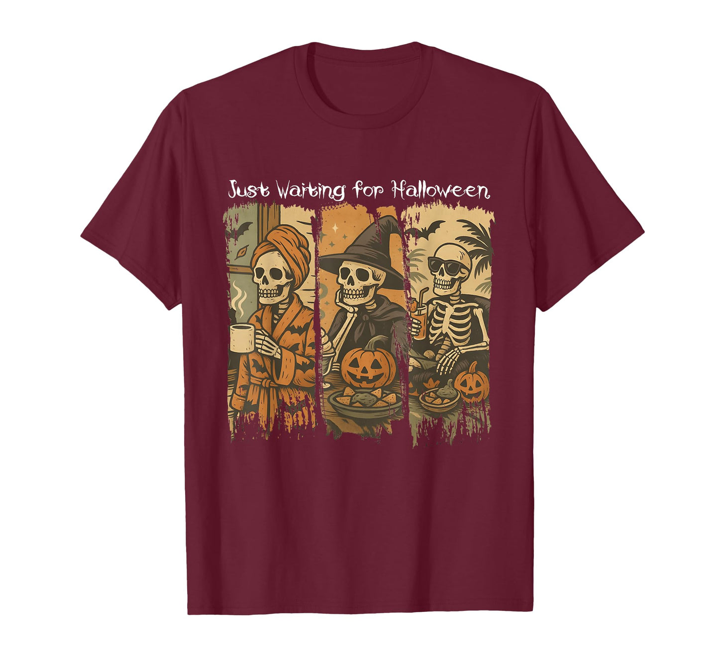 Just Waiting for Halloween Funny Spooky Skeleton Humor T-Shirt