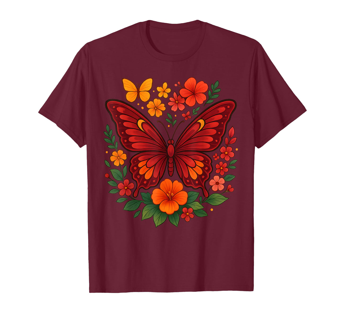 Beautiful Butterfly With Flowers Colorful Floral Aesthetic T-Shirt