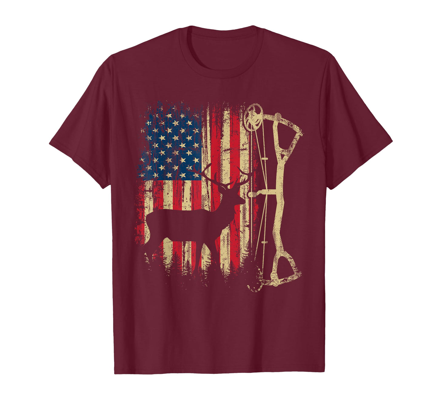 Patriotic Bowhunting USA Flag Deer Hunting Elk Archery Bow T-Shirt