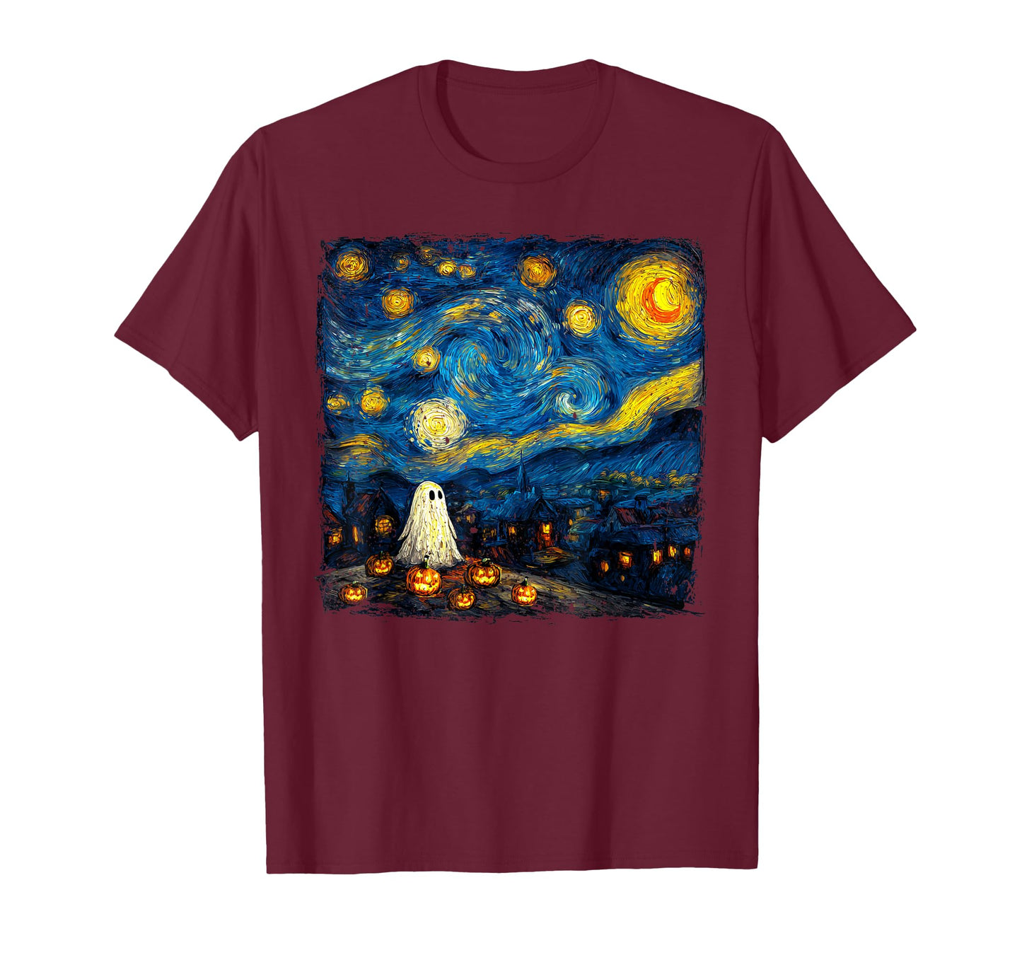 Funny Halloween Boo Sheet Ghost Starry Night Van Gogh Boys T-Shirt