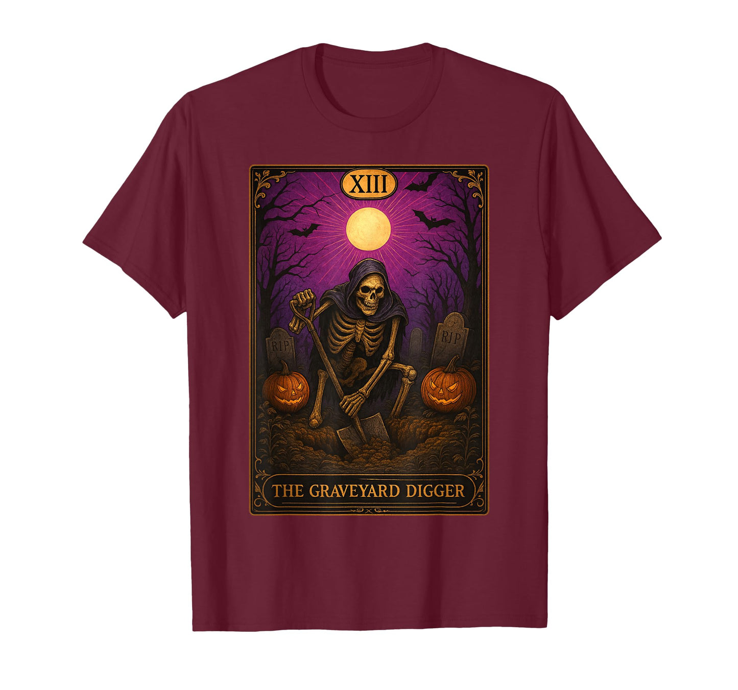 Graveyard Digger Skeleton Gothic Tarot Card for Grave Worker T-Shirt