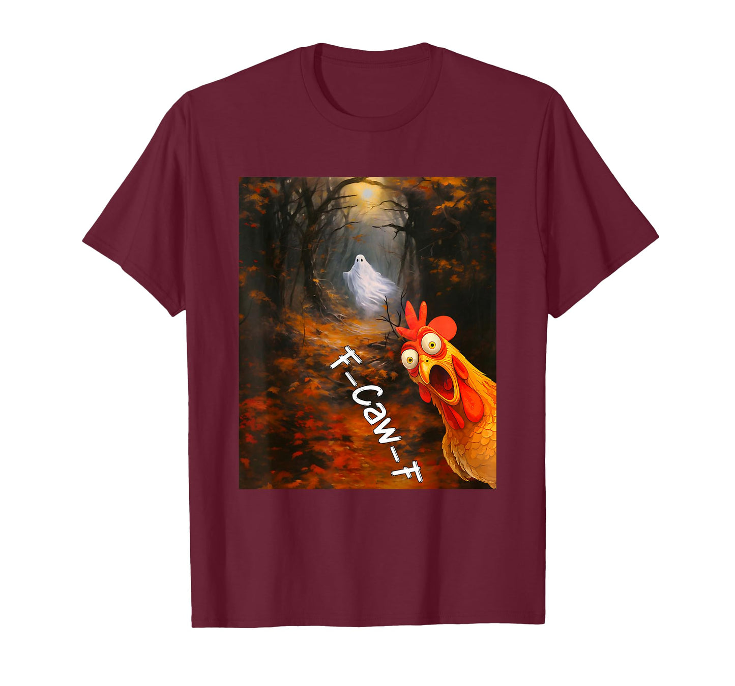 Funny F-Caw-F Scared Chicken Selfie Ghost Halloween Costume T-Shirt